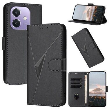 Case Cover For OPPO A3x Global Triangle Pattern Buckle Clasp Leather Phone Case(Black)