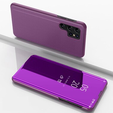Case Cover For Samsung Galaxy S22 Ultra 5G Plated Mirror Horizontal Flip Leather Case with Holder(Purple)