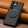 Case Cover For Samsung Galaxy S22 Ultra 5G Suteni G3 Carbon Fiber Leather 360 Rotation Holder MagSafe Phone Case(Black)