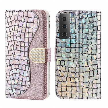 Case Cover For Samsung Galaxy S23+ 5G Laser Glitter Powder Crocodile Texture Leather Phone Case(Silver)