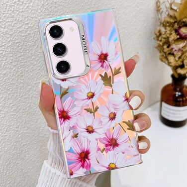Case Cover For Samsung Galaxy S23+ 5G Electroplating Laser Flower Texture TPU Phone Case(Cosmos Flower AH7)