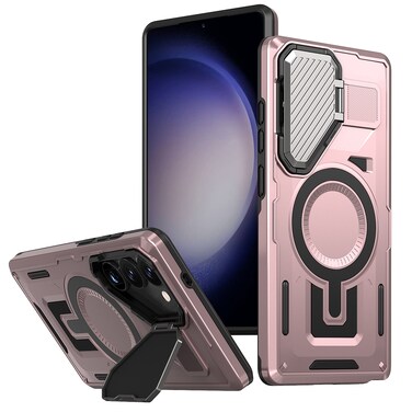 Case Cover For Samsung Galaxy S23+ 5G Shield Frame Holder MagSafe Phone Case(Rose Gold)