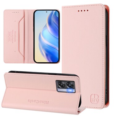 Case Cover For OPPO A77 5G / A97 5G RC01 Dual-Folded Magnetic Suction RFID Leather Phone Case(Pink)