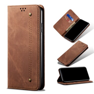 Case Cover For OPPO A96 5G / Reno7 Z 5G Denim Texture Leather Phone Case(Brown)