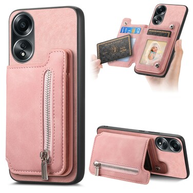 Case Cover For OPPO A58 4G Retro MagSafe Zipper Wallet Card Bag Back Phone Case(Pink)