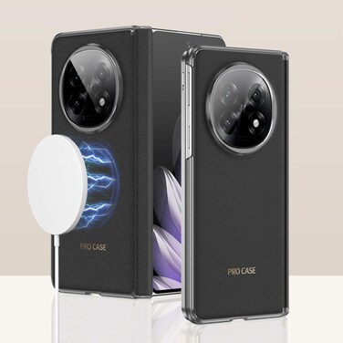 Case Cover For OPPO Find N5 GKK Ultra-thin Plain Leather Hinge MagSafe Phone Case(Black)