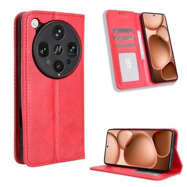 Case Cover For OPPO Find X8 Ultra 5G Magnetic Buckle Retro Texture Leather Phone Case(Red)