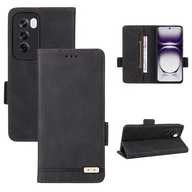 Case Cover For OPPO Reno12 Pro Global Magnetic Clasp Leather Phone Case(Black)