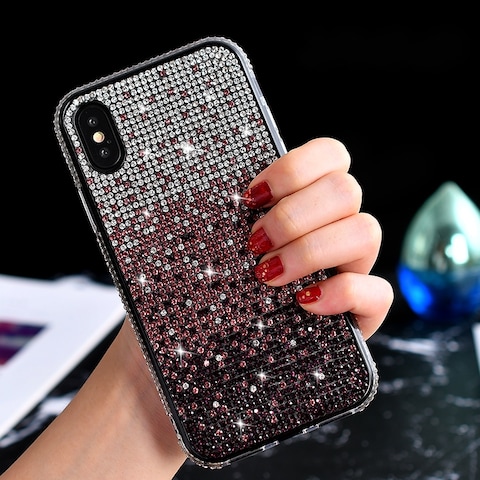 Case Cover For iPhone XS Max TPU + Epoxy Flash Diamond Tri-Color Gradient Phone Protective Case(Gradient Purple)