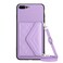 Case Cover For iPhone 8 Plus / 7 Plus Rhombic Texture Card Bag RFID Phone Case with Long Lanyard(Light Purple)