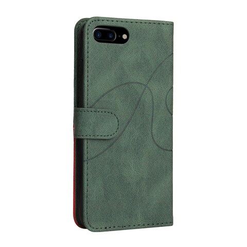 Case Cover Dual-color Splicing Horizontal Flip PU Leather Case with Holder &amp; Card Slots &amp; Wallet For iPhone 8 Plus / 7 Plus(Green)