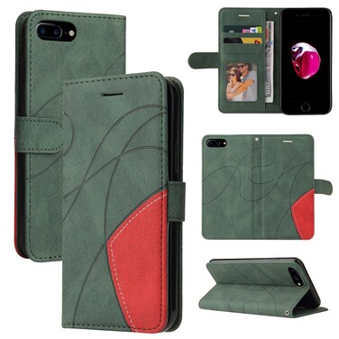 Case Cover Dual-color Splicing Horizontal Flip PU Leather Case with Holder &amp; Card Slots &amp; Wallet For iPhone 8 Plus / 7 Plus(Green)