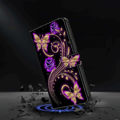 Case Cover For iPhone XR Crystal 3D Shockproof Protective Leather Phone Case(Purple Flower Butterfly)