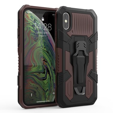 Case Cover For iPhone X / XS Machine Armor Warrior Shockproof PC + TPU Protective Case(Dark Brown)