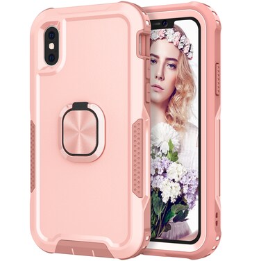 Case Cover For iPhone XS Max 3 in 1 PC + TPU Phone Case with Ring Holder(Pink)