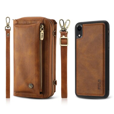 Case Cover For iPhone XR Crossbody Multi-functional Zipper Wallet Leather Phone Case(Brown)