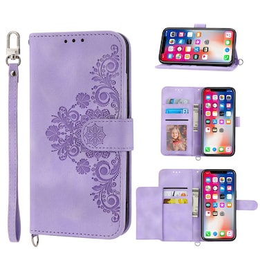 Case Cover For iPhone XS Max Skin-feel Flowers Embossed Wallet Leather Phone Case(Purple)