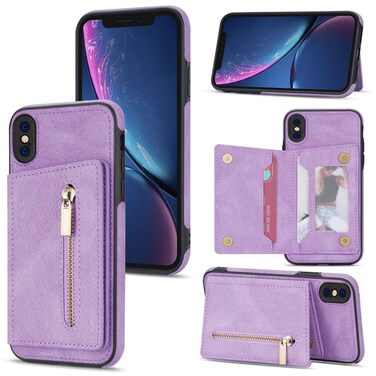 Case Cover For iPhone XS Max Zipper Card Holder Phone Case(Purple)
