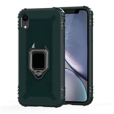 Case Cover For iPhone XS Max Carbon Fiber Protective Case with 360 Degree Rotating Ring Holder(Green)