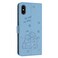 Case Cover For iPhone XS / X Embossed Kitten Phone Leather Case with Lanyard(Blue)
