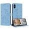 Case Cover For iPhone XS / X Embossed Kitten Phone Leather Case with Lanyard(Blue)