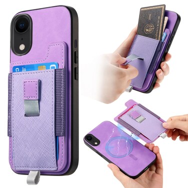 Case Cover For iPhone XR Retro Magsafe Cross Leather Pull-Out Card Bag Back Phone Case(Purple)