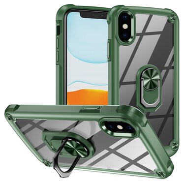 Case Cover For iPhone XS / X TPU + PC Lens Protection Phone Case with Ring Holder(Green)