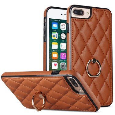 Case Cover For iPhone 7 Plus / 8 Plus Rhombic PU Leather Phone Case with Ring Holder(Brown)
