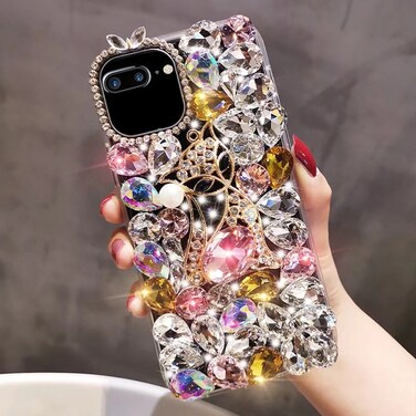 Case Cover For iPhone 7 Plus / 8 Plus Handmade Bling Rhinestone Gemstone Fox PC Phone Case(Pink)