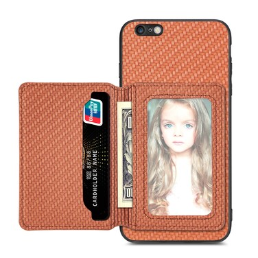 Case Cover For iPhone 6 / 6s Carbon Fiber Magnetic Card Bag Phone Case(Brown)