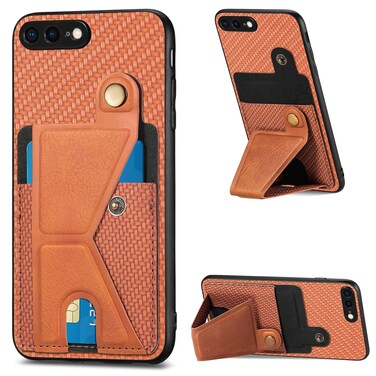 Case Cover For iPhone SE 2022 / 2020 / 7 / 8 Carbon Fiber Wallet Flip Card K-shaped Holder Phone Case(Brown)
