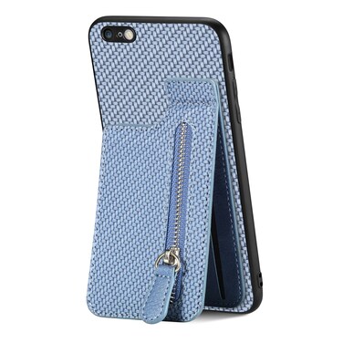 Case Cover For iPhone 6 / 6s Carbon Fiber Vertical Flip Zipper Phone Case(Blue)