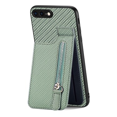 Case Cover For iPhone 7 Plus / 8 Plus Carbon Fiber Vertical Flip Zipper Phone Case(Green)