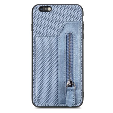 Case Cover For iPhone 6 Plus / 6s Plus Carbon Fiber Horizontal Flip Zipper Wallet Phone Case(Blue)