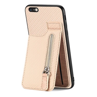 Case Cover For iPhone 6 Plus / 6s Plus Carbon Fiber Vertical Flip Zipper Phone Case(Khaki)