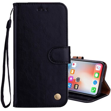 Case Cover For iPhone X / XS Business Style Oil Wax Texture Horizontal Flip Leather Case with Holder &amp; Card Slots &amp; Wallet (Black)