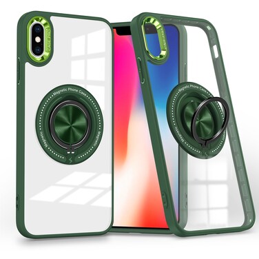 Case Cover For iPhone XS / X Magnetic Rotating Ring Holder Phone Case(Dark Green)