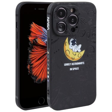 Case Cover For iPhone 6 / 6s Astronaut Pattern Silicone Straight Edge Phone Case(Lovely Astronaut-Black)