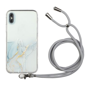 Case Cover For iPhone X / XS Hollow Marble Pattern TPU Shockproof Protective Case with Neck Strap Rope(Grey)