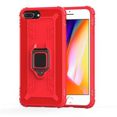 Case Cover For iPhone 6 Plus / 7 Plus / 8 Plus Carbon Fiber Protective Case with 360 Degree Rotating Ring Holder(Red)
