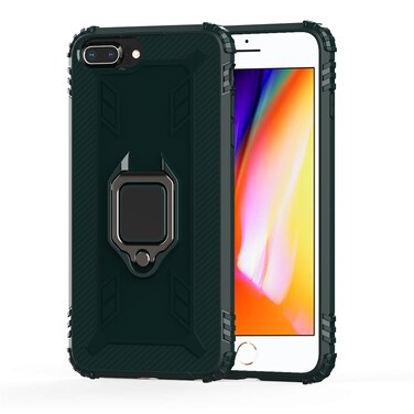 Case Cover For iPhone 6 Plus / 7 Plus / 8 Plus Carbon Fiber Protective Case with 360 Degree Rotating Ring Holder(Green)