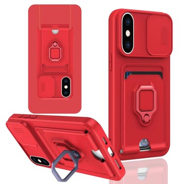 Case Cover For iPhone XS Max Sliding Camshield Magnetic Card Holder Silicone Phone Case(Red)