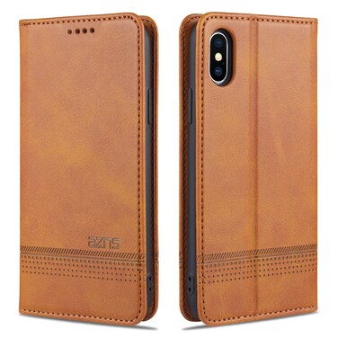Case Cover For iPhone X / XS AZNS Magnetic Calf Texture Horizontal Flip Leather Case with Card Slots &amp; Holder &amp; Wallet(Light Brown)