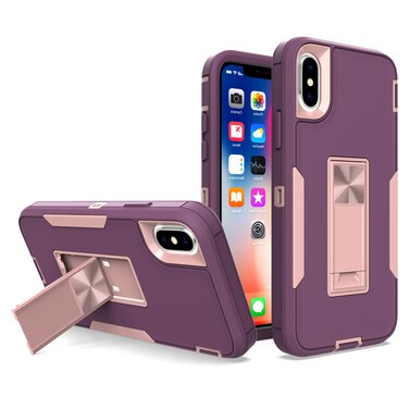 Case Cover For iPhone XS Max Magnetic Holder Phone Case(Purple Red + Rose Gold)