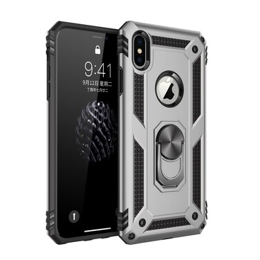 Case Cover For iPhone X / XS Sergeant Armor Shockproof TPU + PC Protective Case with 360 Degree Rotation Holder (Silver)