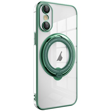 Case Cover For iPhone XS Max Electroplating MagSafe 360 Degree Rotation Holder Shockproof Phone Case(Dark Green)