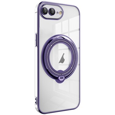 Case Cover For iPhone 8 Plus / 7 Plus Electroplating MagSafe 360 Degree Rotation Holder Shockproof Phone Case(Dark Purple)