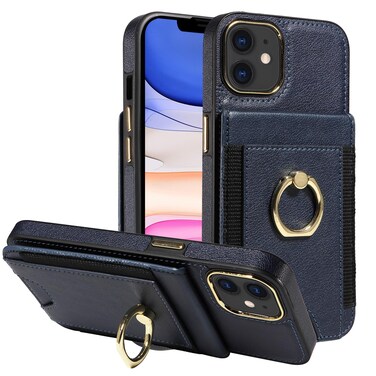 Case Cover For iPhone 11 Ring Multifunctional Vertical Flip Wallet Back Cover Leather Phone Case(Dark Blue)