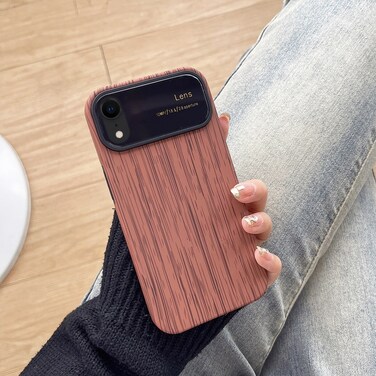 Case Cover For iPhone XR Wood Grain TPU Phone Case with Lens Film(Brown)