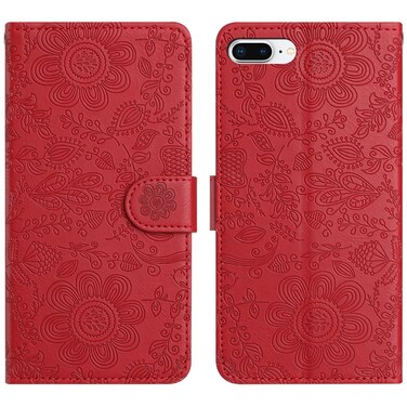 Case Cover For iPhone 7 Plus / 8 Plus Floral Embossed Pattern Leather Phone Case(Red)